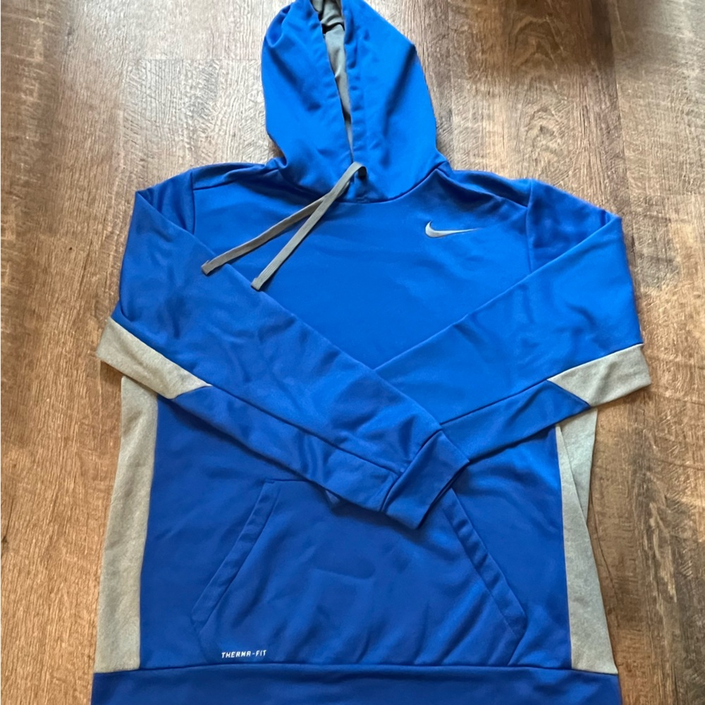 blue and grey therma fit nike hoodie size large